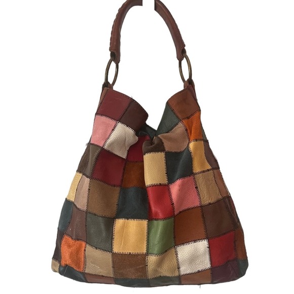 Lucky Brand Handbags - LUCKY BRAND Leather Patchwork Boho Hobo Multicolored Shoulder Bag Slouchy